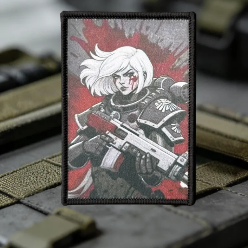 Parche táctico insignia moral con velcro, chica pelo blanco - imagen 5
