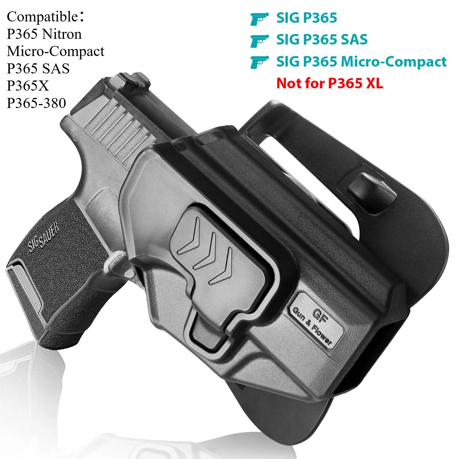 Funda Fit Sig P365/P365 SAS (no adecuada P365 X/XL/Macro), mano derecha, cinturón de transporte exterior, funda con soporte de polímero de plástico - imagen 2