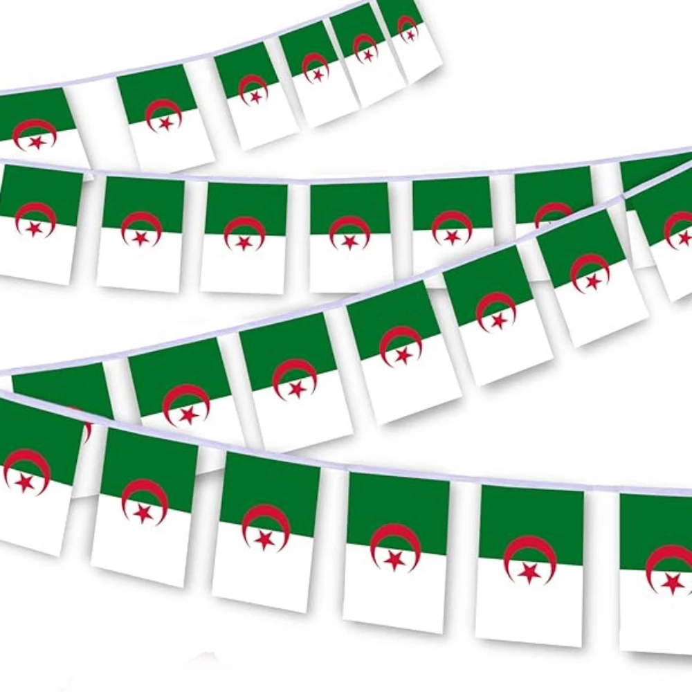Bandera de Argelia banderines 14x21cm 20 unids/lote bandera de Argelia bandera nacional banderas de cuerda banderín Banner para decoración de fiesta de Festival - imagen 3