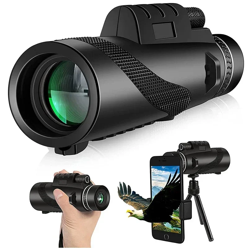 Potente telescopio Monocular HD 80X100, Zoom de largo alcance Bak4 con trípode, Clip para teléfono para caza al aire libre, Camping, turismo, senderismo - imagen 2