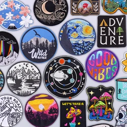 Parches para planchar con bordado de planeta del sistema Solar, parches para planchar de aventura salvaje para ropa, parche táctico bordado con setas