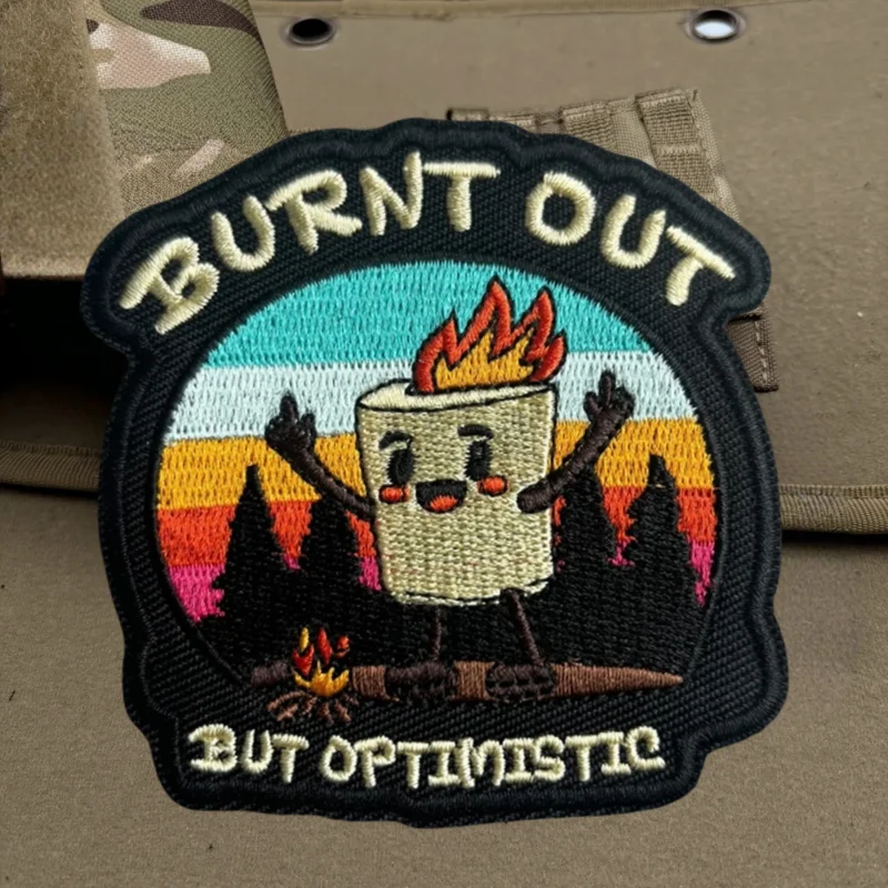 Parche bordado 3D quemado pero optimista, chaleco táctico, insignia de moral con gancho y bucle, pegatinas para mochila, parches para brazalete para ropa - imagen 5