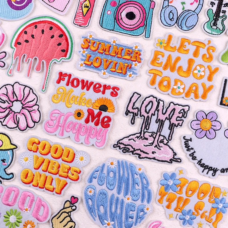 Parche de letras de dibujos animados para planchar en la ropa, parches bordados de animales y flores, apliques de pegatinas - imagen 3