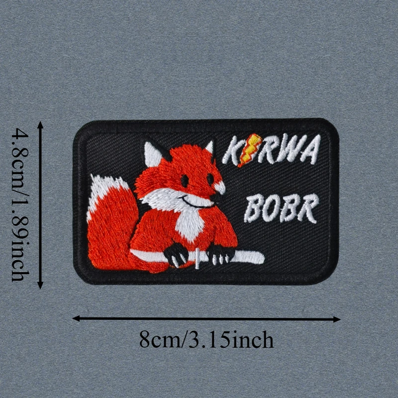 Parches tácticos bordados KURWA BOBR, zorro con velcro para ropa - imagen 3