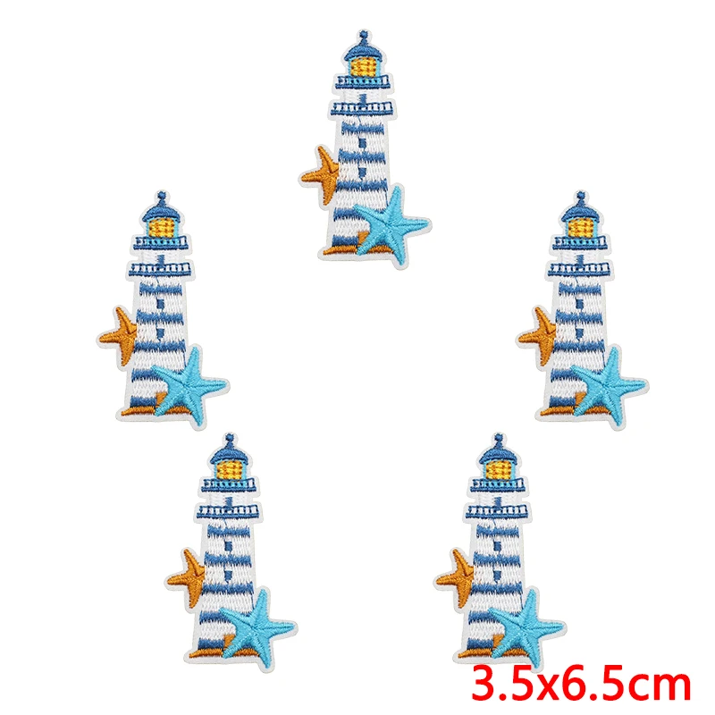 10 unids/lote guardar nuestros océanos parches para planchar para ropa parches termoadhesivos para ropa parche bordado de faro ballena DIY - imagen 4