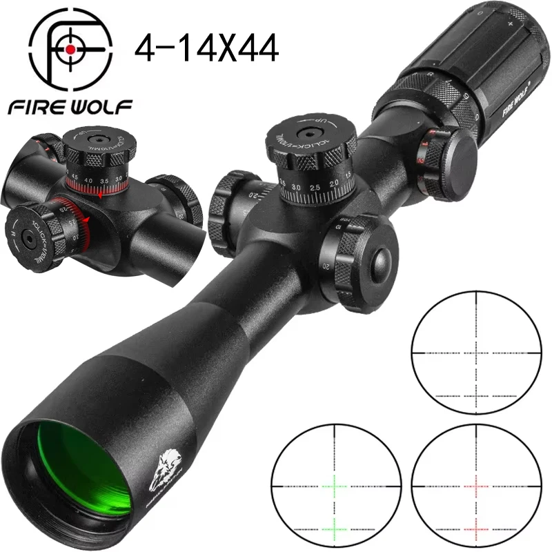 FIRE WOLF 4-14X44 IR táctico Rifle óptico alcance de francotirador ajustable rojo verde Cruz caza Rifle alcance retícula de vidrio vista nuevo - imagen 3
