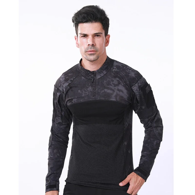 Camisetas tácticas para senderismo al aire libre para hombre, camisa de escalada de manga larga de camuflaje de caza de malla, ropa deportiva transpirable para hombre - imagen 5