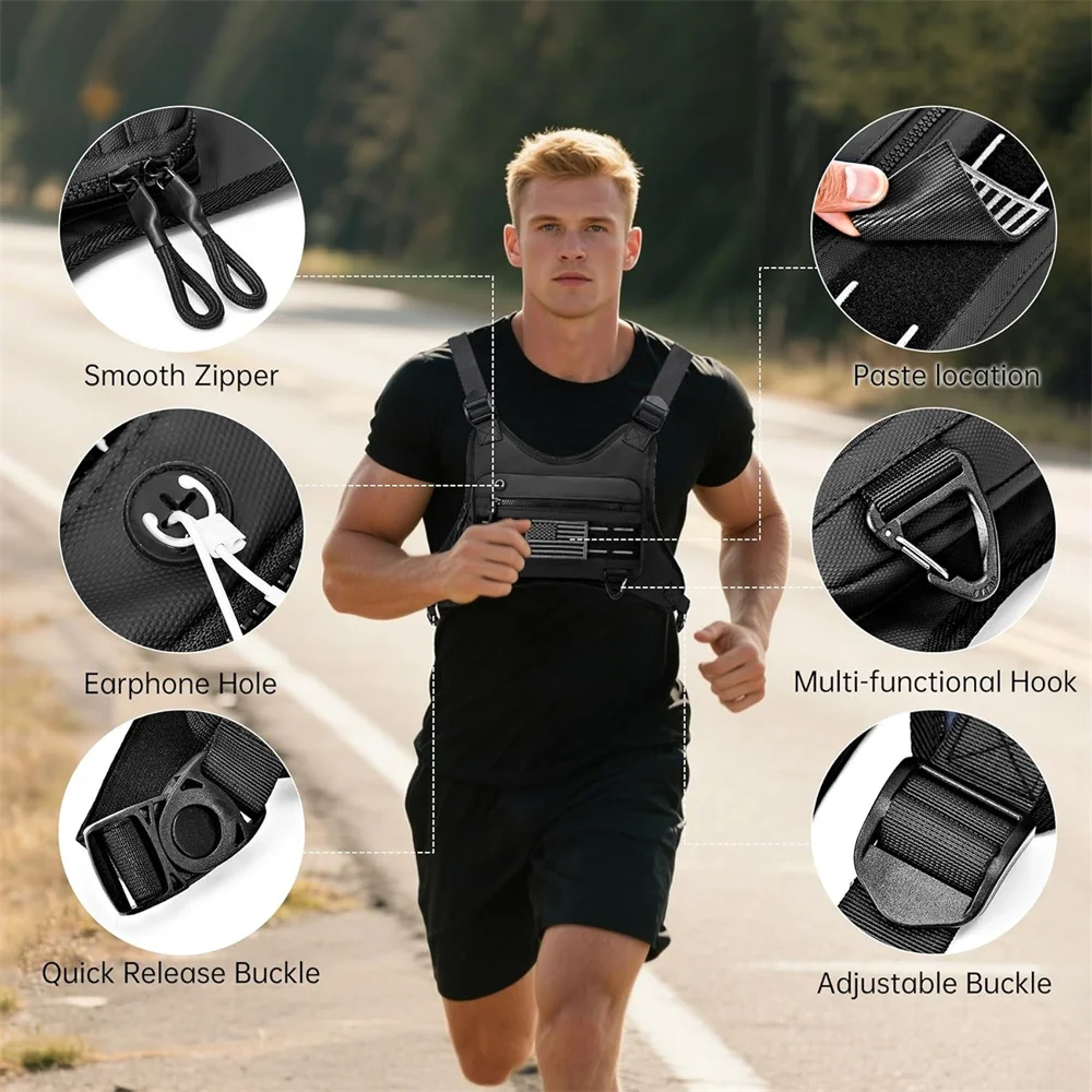 Bolsa de pecho deportiva con funda para pistola, paquete frontal ligero para el pecho, bolsa de almacenamiento para pistola, chaleco para correr, bolsa de herramientas EDC para exteriores - imagen 4