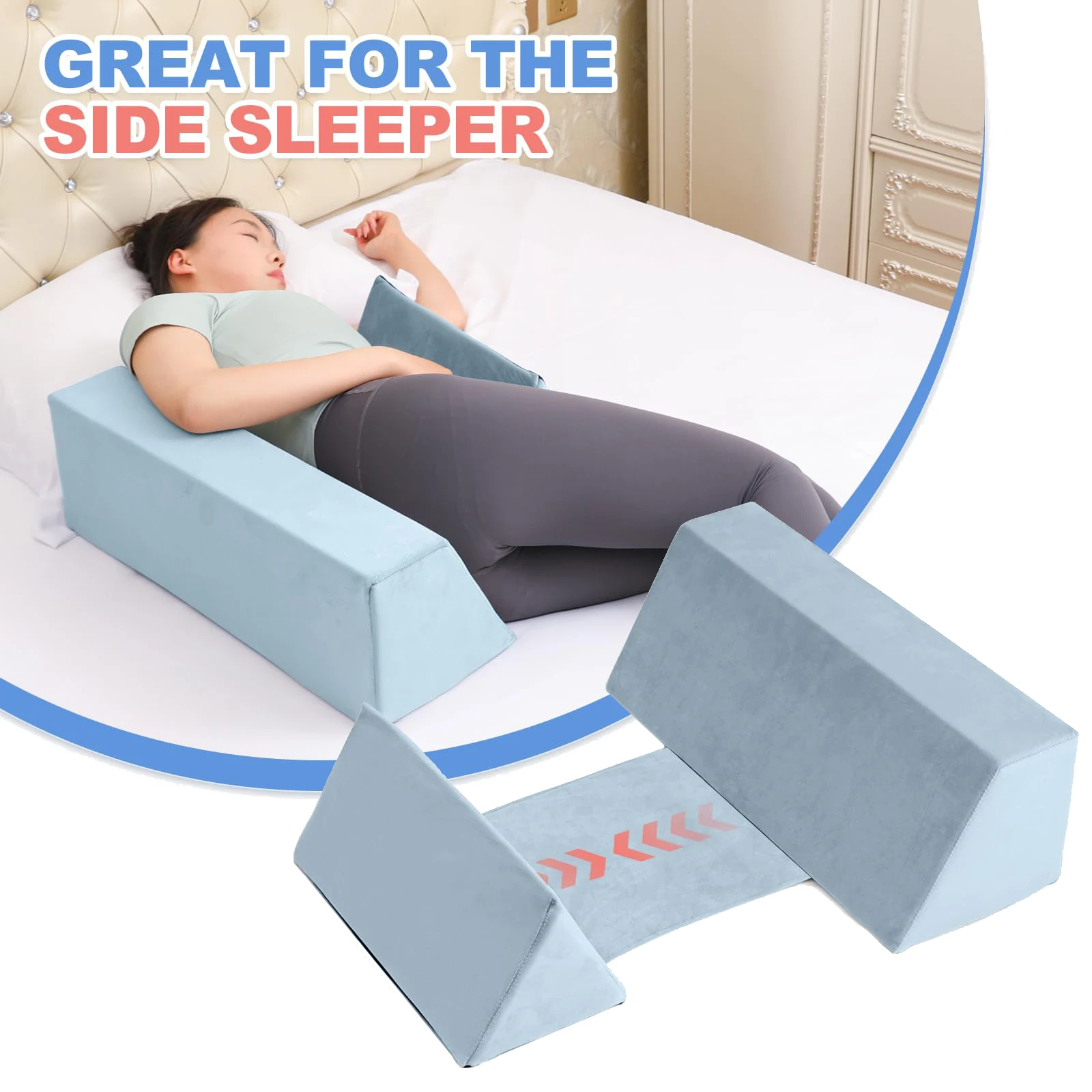 Almohada de cuña de posicionamiento lateral para dormir con cinturón, ancho de límite ajustable, cuñas de cama, posicionadores corporales para Apnea del sueño, soporte para la espalda