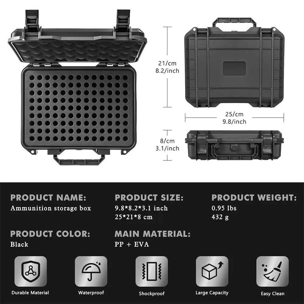 Caja de munición de 80/117 balas, caja de almacenamiento de municiones de 5,56/.223 12/20GA, caja de munición impermeable con cerradura a prueba de golpes, portador de municiones tipo bala - imagen 3