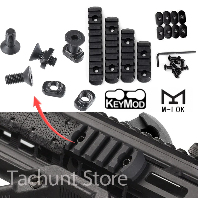 Juego de 4 Rieles Tácticos Moe M-Lok Picatinny de Nailon, Juego de Tuercas en T M-LOK Keymod, Juego de Tornillos M4 M5, 10 Piezas de Riel Picatinny de 20 mm, Riel Rife - imagen 4