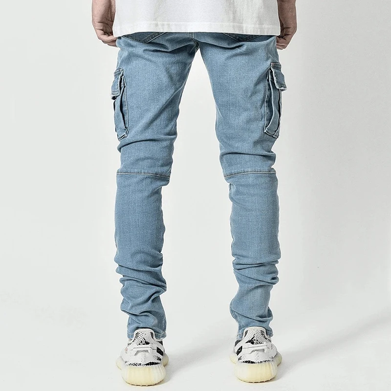 Pantalones vaqueros negros y azules para hombre, Pantalón Cargo informal con múltiples bolsillos, ropa de calle para primavera y verano, 2024 - imagen 3