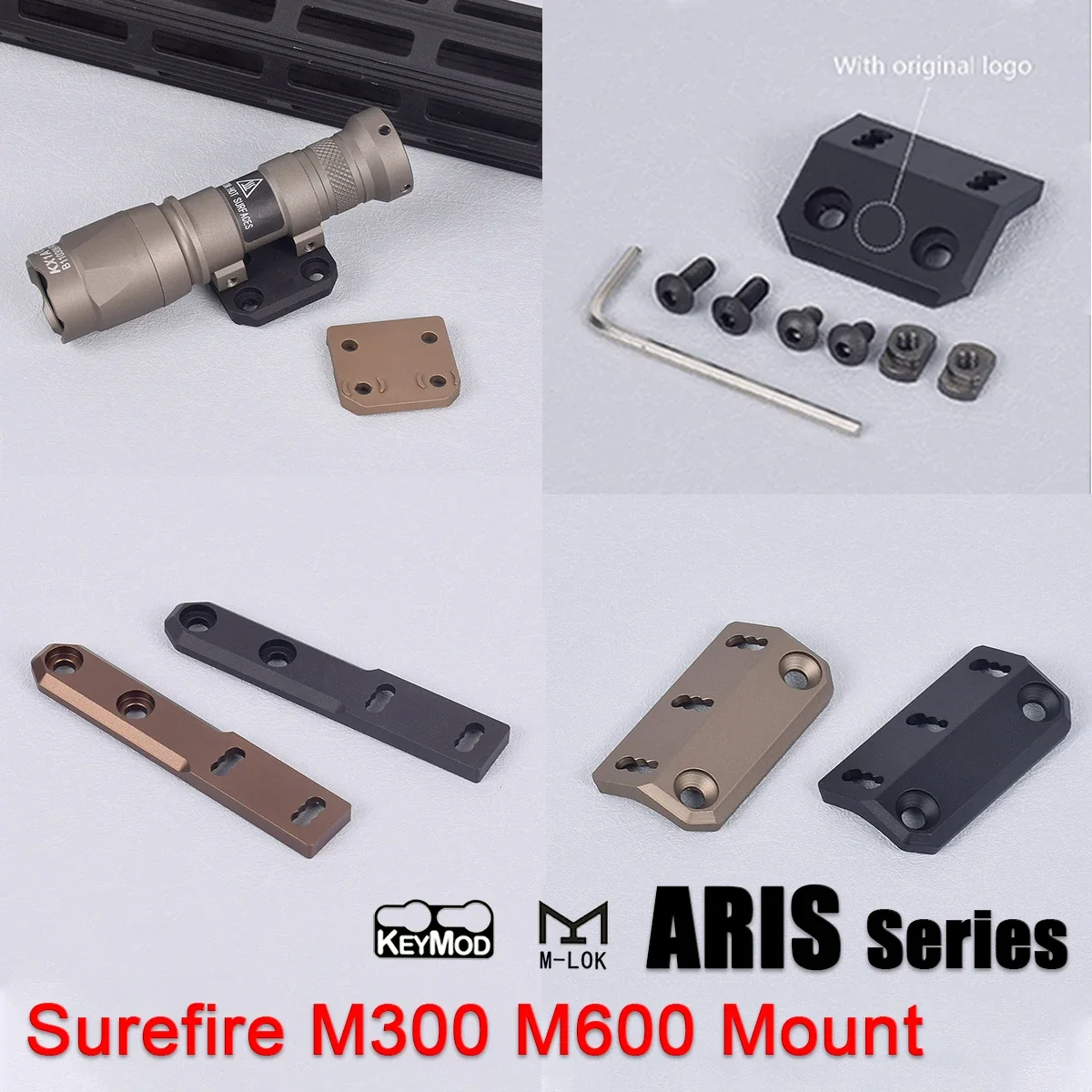 Serie ARIS Surefire M600 soporte para linterna Base compensada compatible con Mlok Keymod SMR Rail M300 Base para linterna caza Airsoft Scout Light - imagen 2