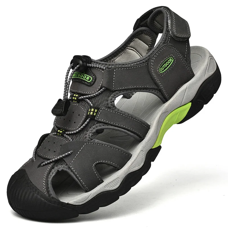 HIKEUP-sandalias de verano para hombre, zapatos de senderismo para exteriores, transpirables, antideslizantes, con capa superior de piel de vaca, con punta protectora, novedad - imagen 4