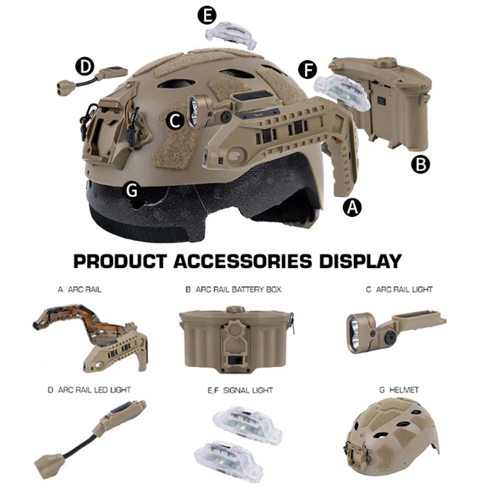 Sistema de fuente de alimentación de riel de arco Modular, lámpara IR, linterna LED, juego de casco SF con luz de señal doble, casco versión de lámpara completa - imagen 2