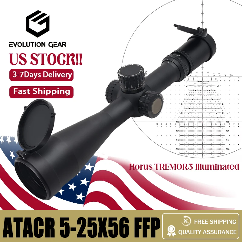 ATACR 5-25X56 FFP Riflescopes con HORUS TREMOR3 Retícula iluminada Caza 5.56.308