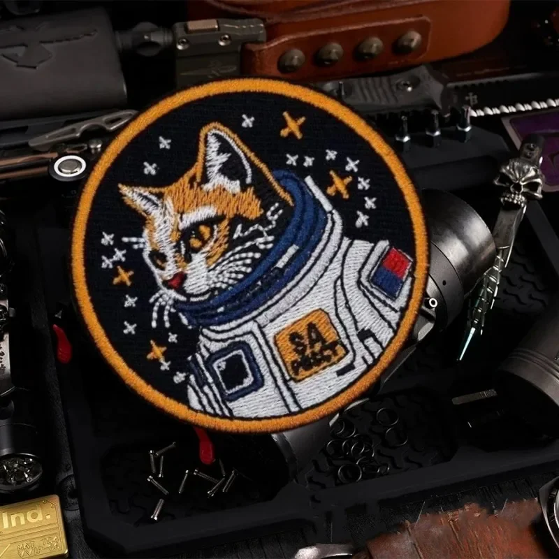 Insignia de parche de moral de gato de astronauta espacial, pegatinas de gancho y bucle para mochila táctica bordada de My Dream - imagen 2