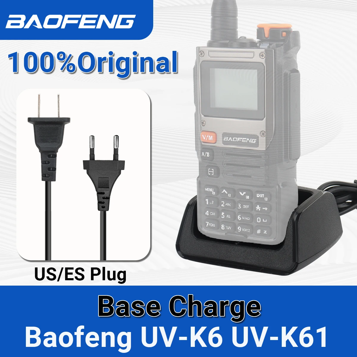 Cargador de escritorio Baofeng UV-K61 original US/EU con base enchufe