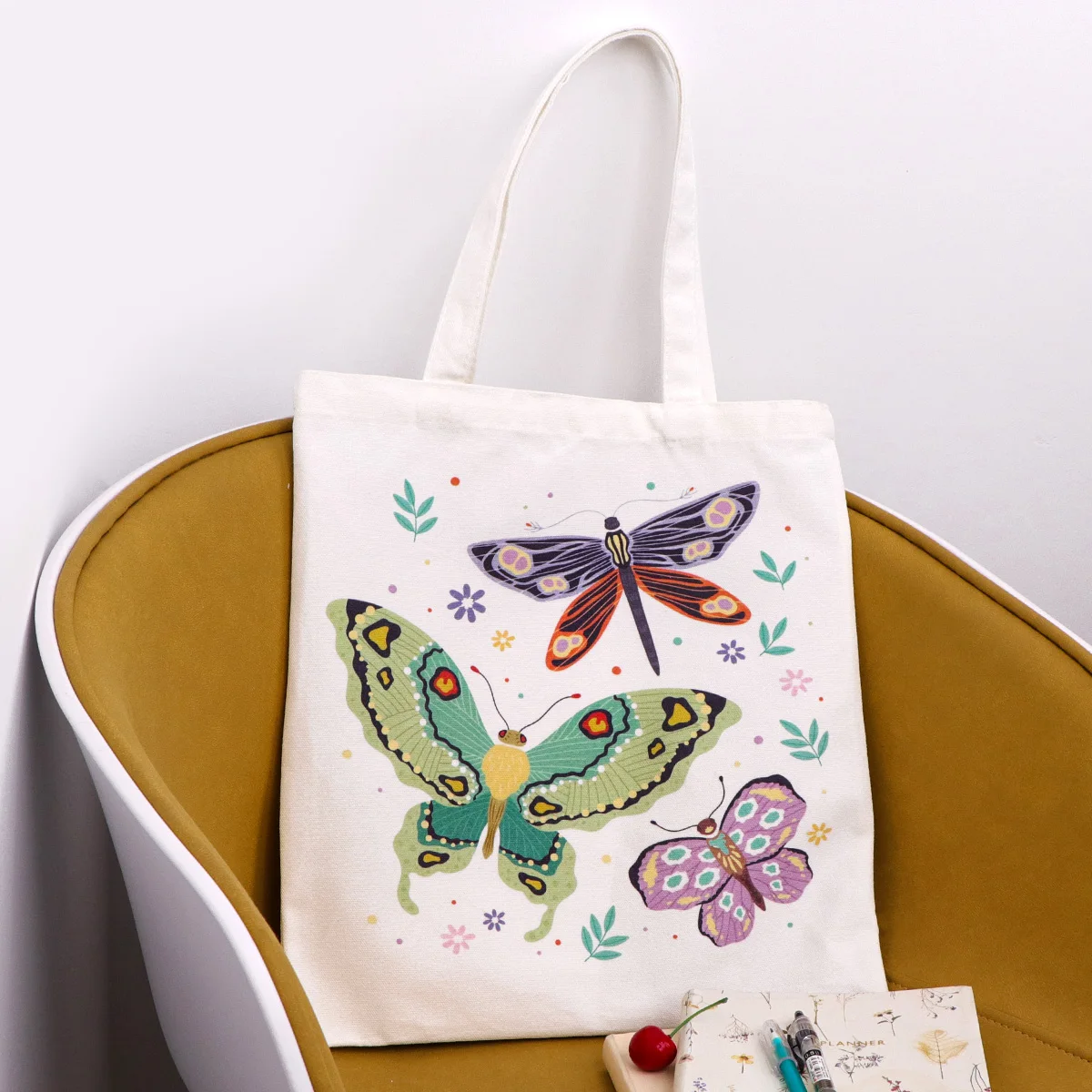 Bolso de lona plegable con mariposas, organizador portátil de hombro - imagen 3