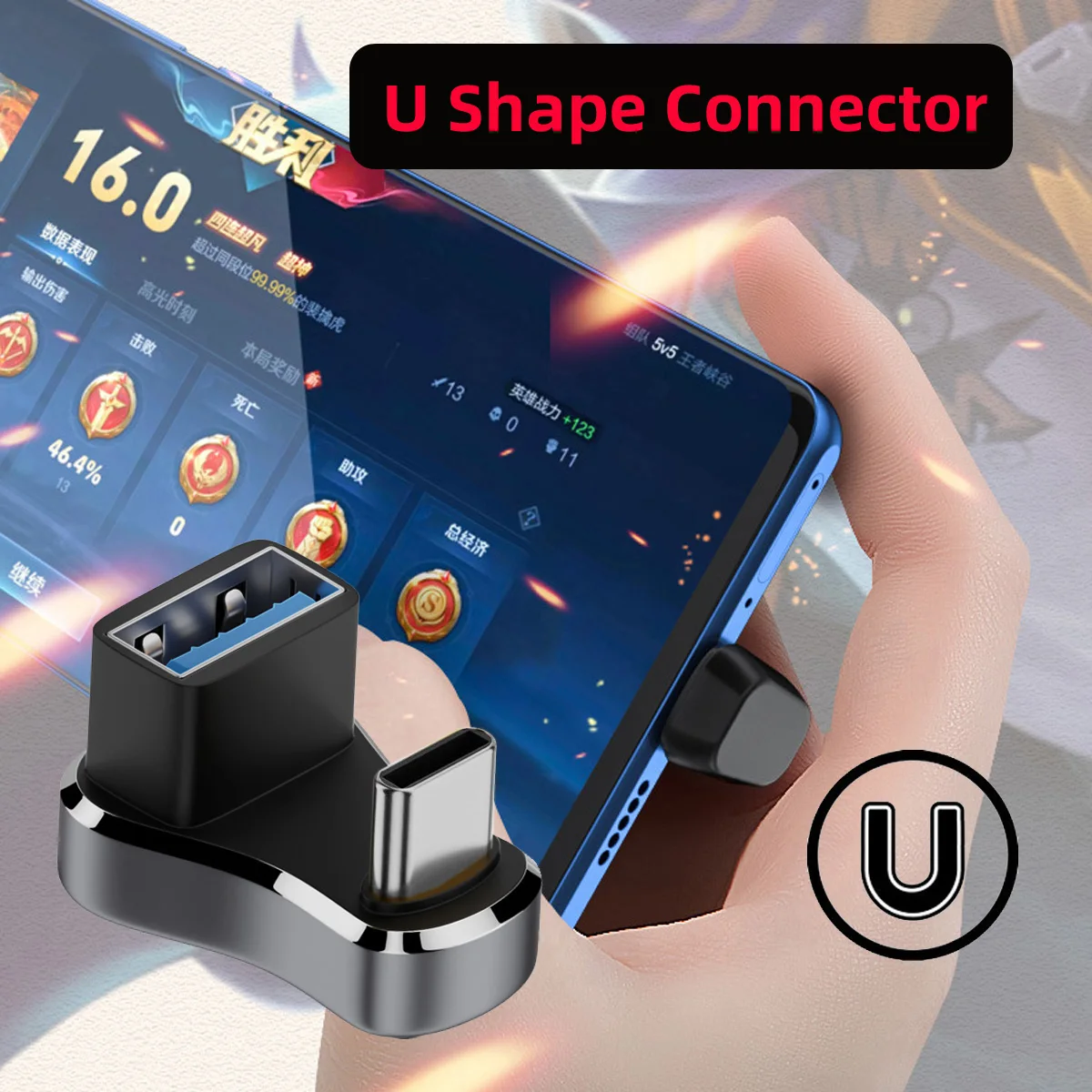 Adaptador de datos de alimentación USB 3,0 OTG tipo C macho a hembra, Compatible con cubierta de vapor opuesta en forma de U en ángulo trasero - imagen 4