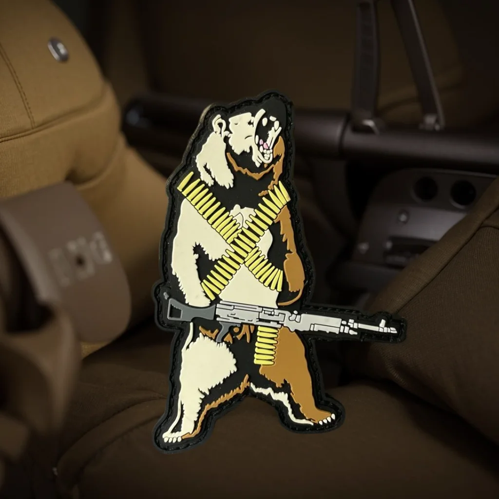 M240 oso metraladora Grizzly PVC parche gancho y bucle moral militar insignia ropa mochila decoración pegatinas
