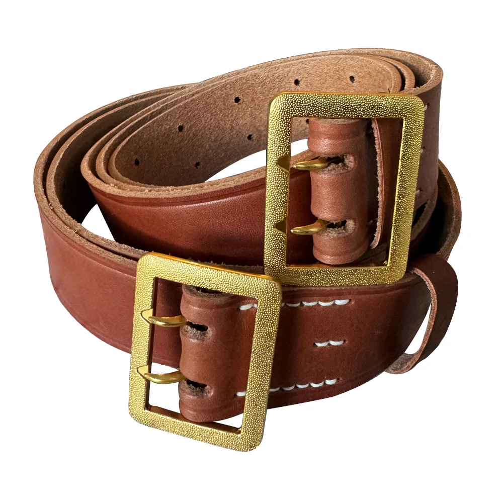 Cinturón alemán de la Segunda Guerra Mundial, equipo táctico, Material de piel de vaca, patrón de corona para hombres, cinturón para la cabeza con hebilla dorada, alemán - imagen 2