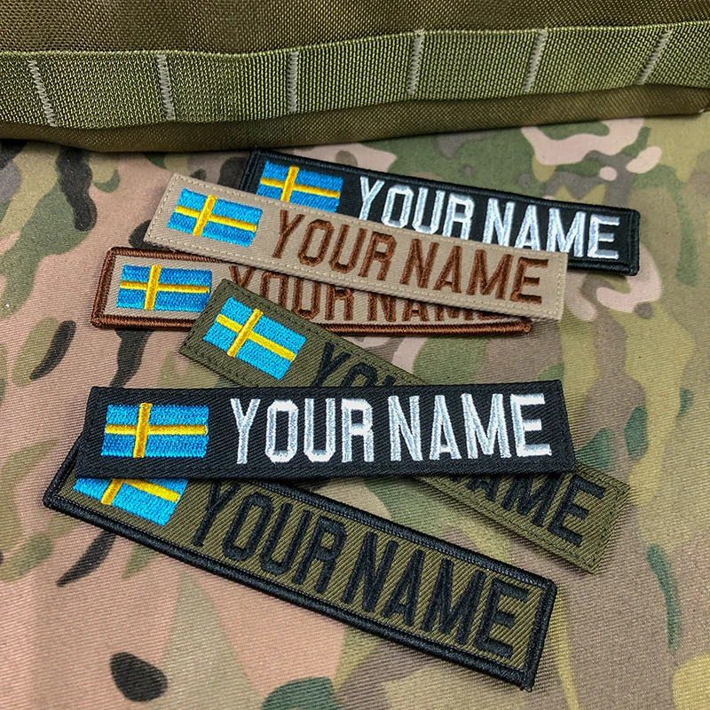 Cinta personalizada con nombre, parche bordado con bandera de Suecia, gancho y bucle, Multicam, verde, ACU, negro, bronceado - imagen 3