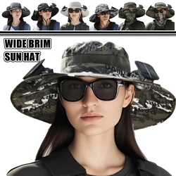 Sombrero para el sol de ala ancha para exteriores con 2 ventiladores solares Sombrero de cubo para el sol para hombres y mujeres UPF 50+ Sombrero de pesca y playa con ventilador incorporado