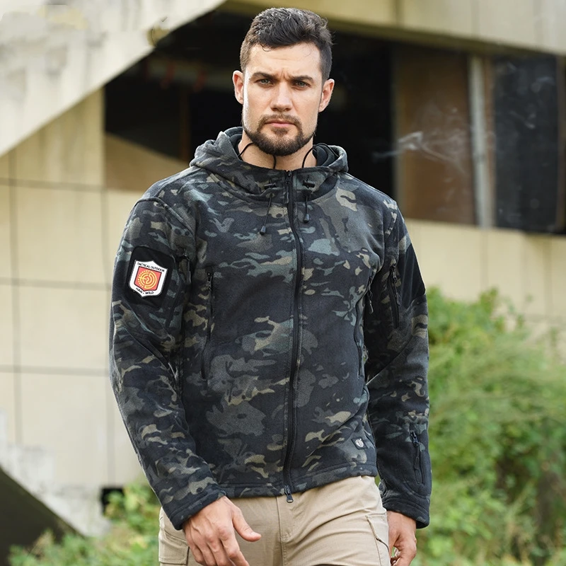 Chaqueta táctica de lana para hombre, chaqueta militar con cremallera completa, abrigo cálido con capucha para exteriores, chaquetas Softshell del ejército para hombre, Otoño e Invierno - imagen 3