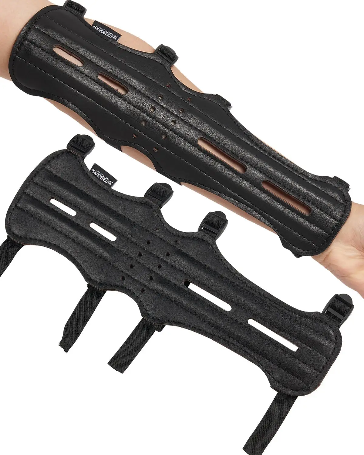 TOPARCHERY protector de brazo de cuero vacuno para caza, correas ajustables