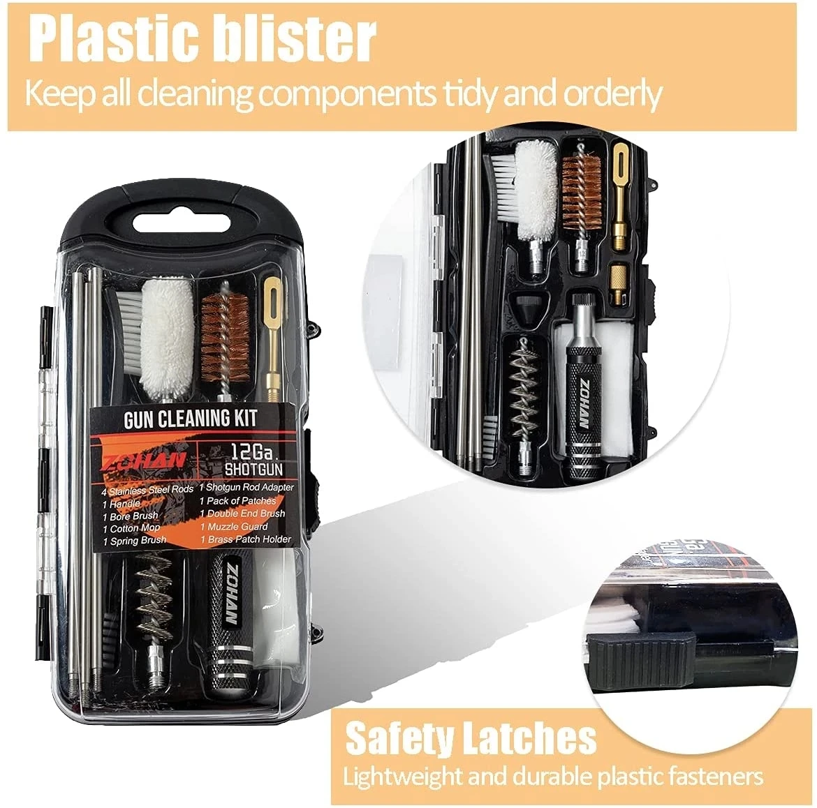 ZOHAN-Kit de limpieza de pistola para escopeta de calibre 12, suministros de limpieza universales con cepillo de limpieza portátil para pistola de caza - imagen 4