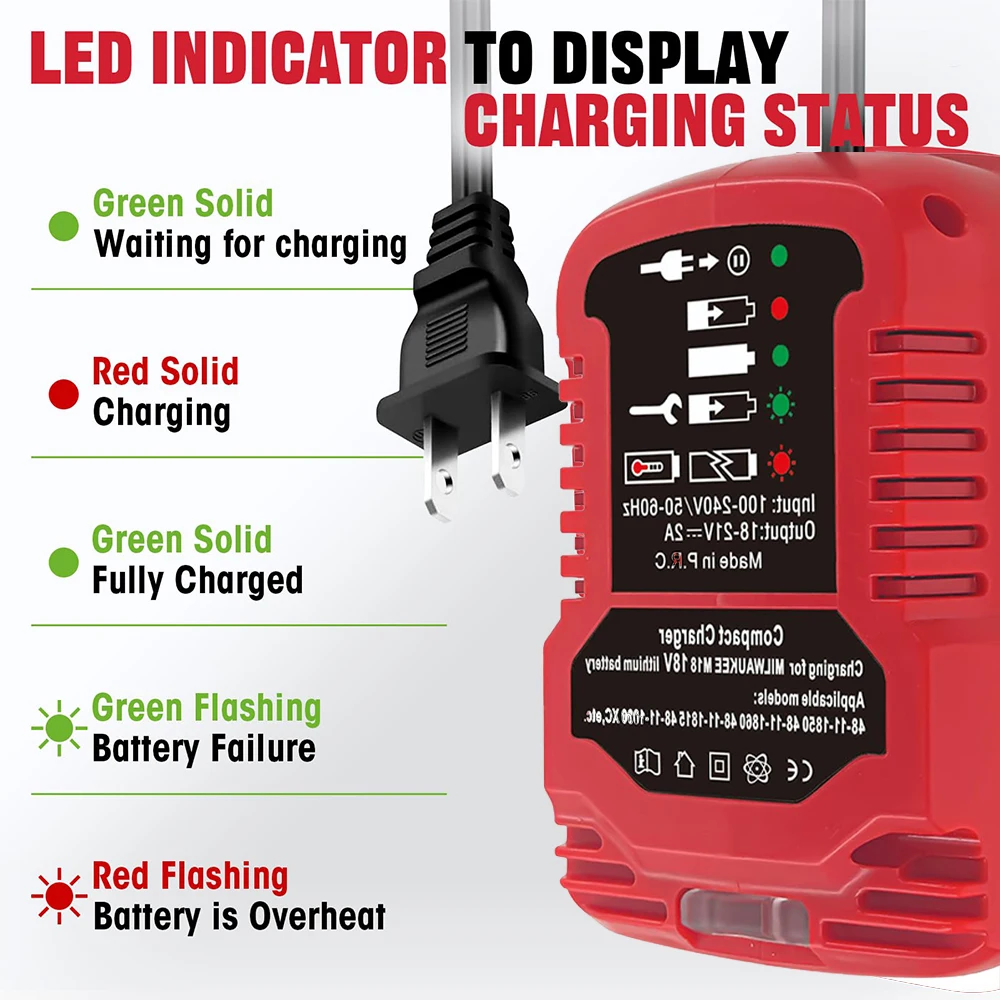 Mini cargador de batería portátil para coche, para batería de litio Milwaukee de 18V 48-11-1820 48-11-1828 48-11-1830 48-11-1835 - imagen 5