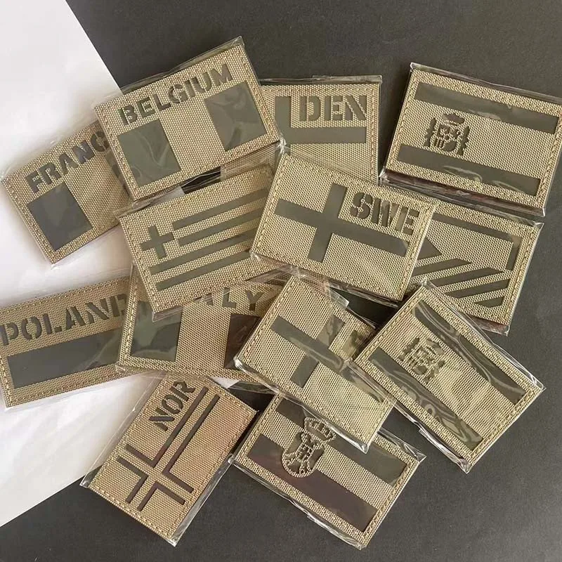 Parche reflectante infrarrojo IR con emblema de la bandera nacional de color caqui, pegatinas militares de España, Francia, Eslovaquia, insignia táctica, apliques para ropa - imagen 3