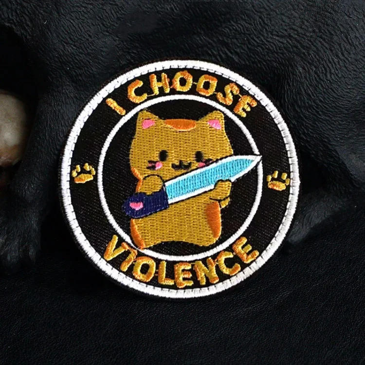 I Choose Violence Angry Yellow Duck With A Knife Tactical Embroidery Hook and Loop Patch Cute Cat Morale Badge Backpack Sticker - imagen 4