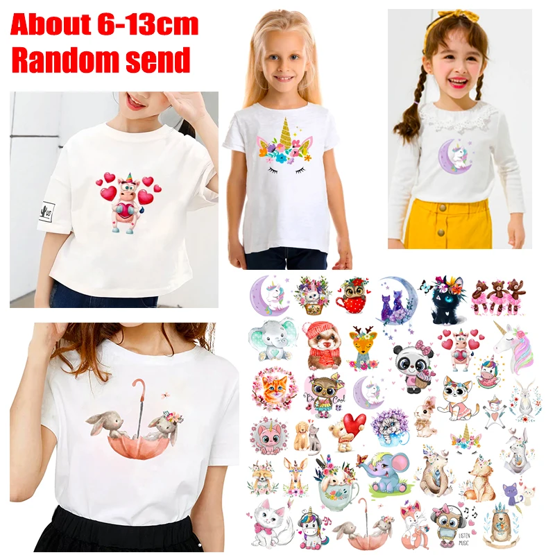 5/10/15/20/30/40/50 Uds. Parches de vinilo de transferencia de calor de animales de dibujos animados al azar pegatina térmica de gato unicornio planchar en parches camiseta DIY - imagen 4