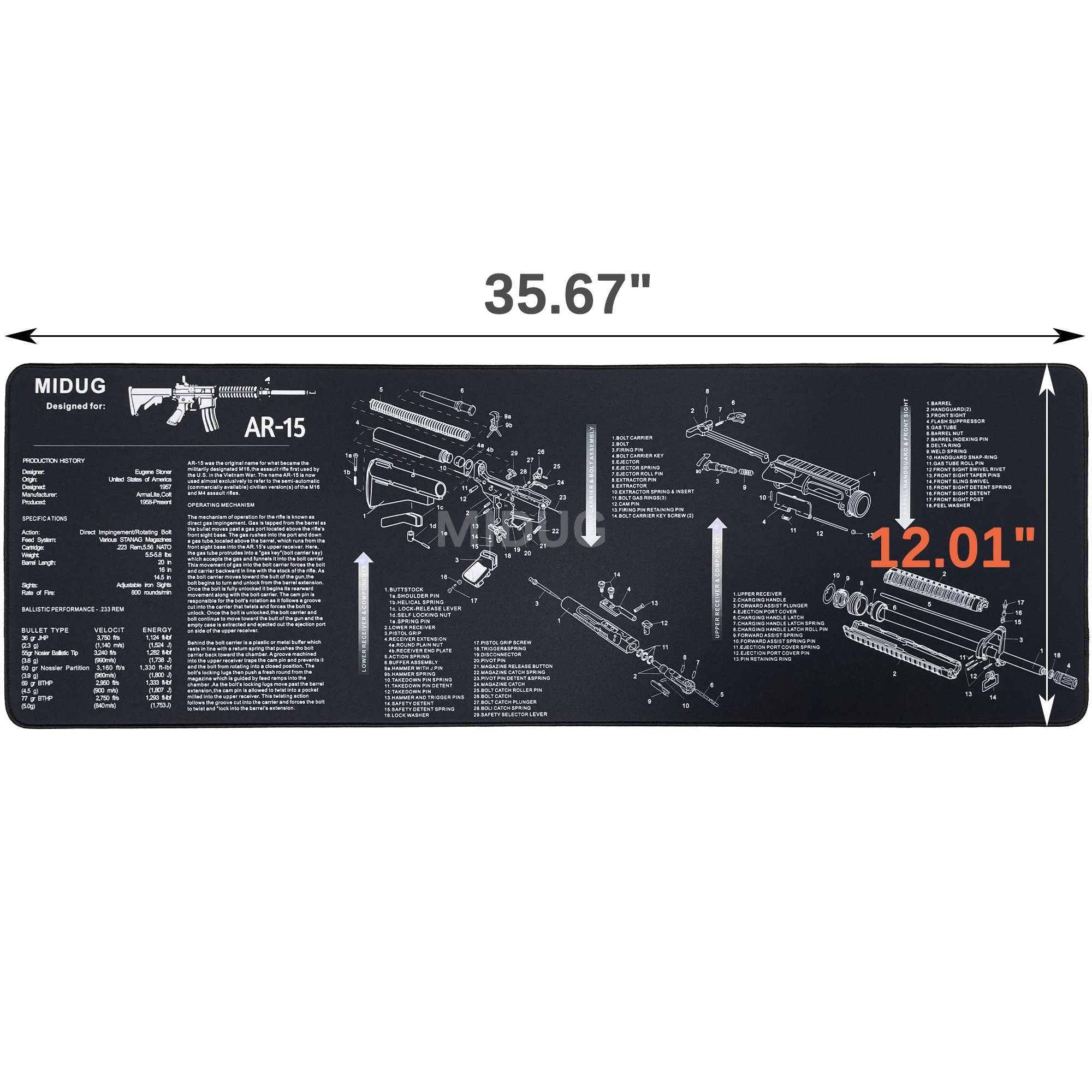 MIDUG-alfombrilla de limpieza para escopeta, almohadilla de limpieza para Rifle, alfombrilla de goma antideslizante para AR-15 AR 15, accesorios de 35X12 pulgadas - imagen 4