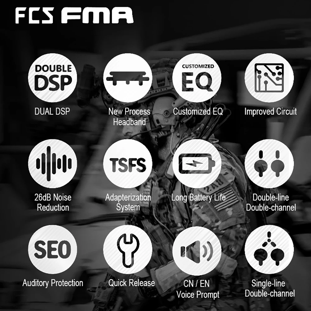 Nuevo FCS-TACTICAL AMP auriculares completamente digitales doble DPS comunicación táctica reducción de ruido doble canal V20/V60 PTT accesorio - imagen 5