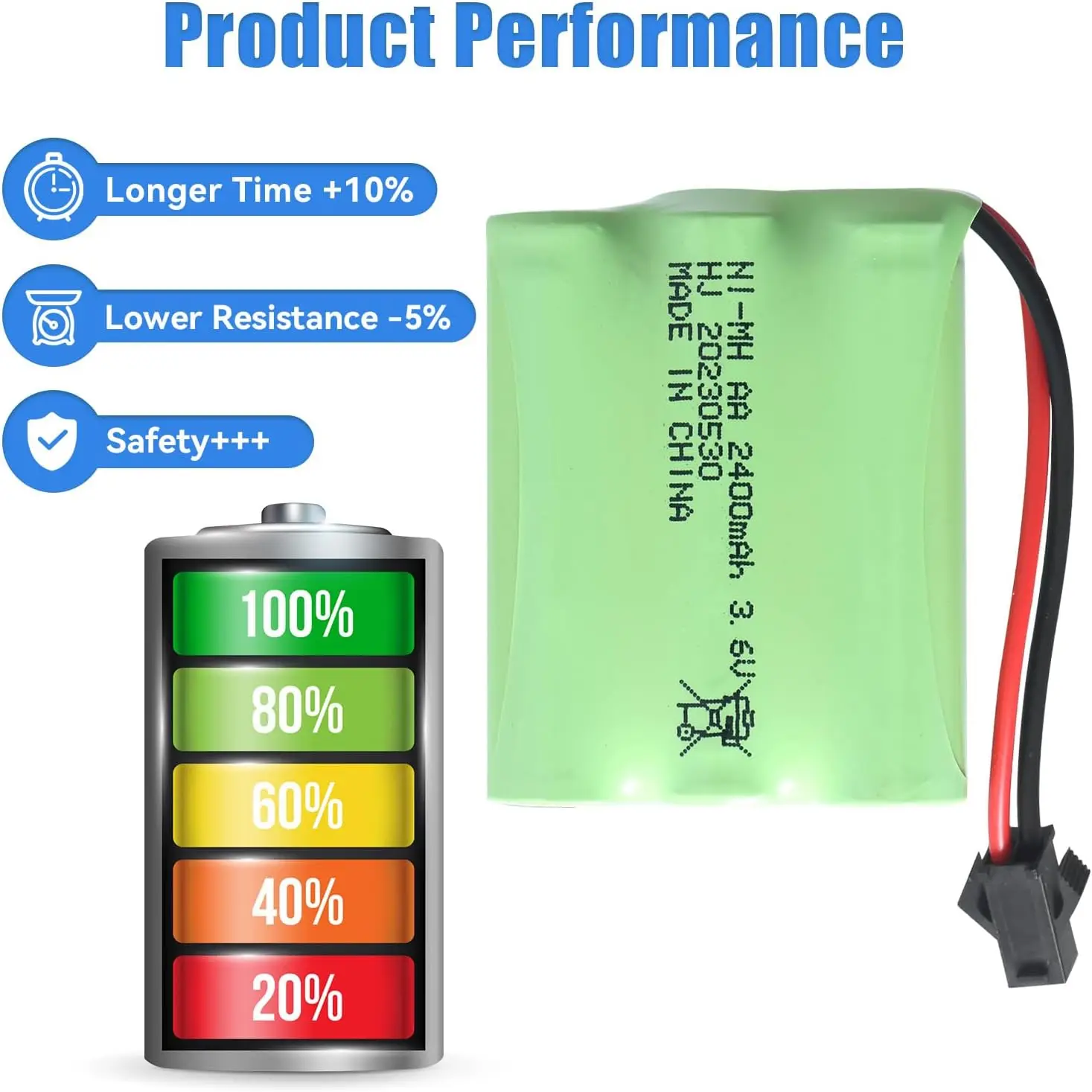 Batería de SM-2P AA NI-MH de 3,6 V y 2400mAh con Cable USB para coche de juguete a control remoto, barco, avión, linterna, máquina eléctrica de equitación segura - imagen 4