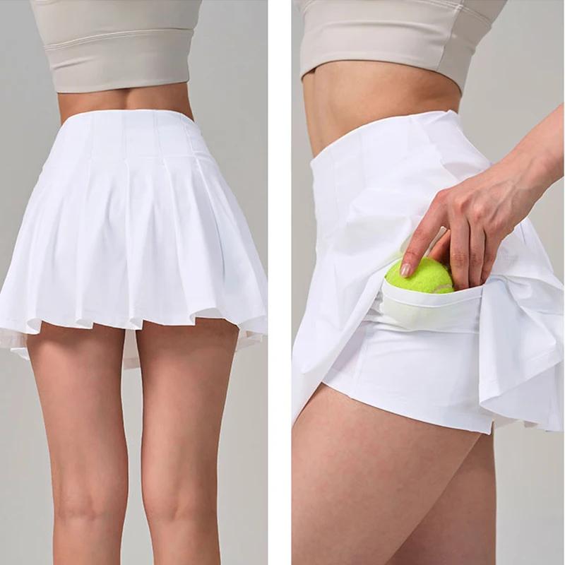 Falda de tenis plisada resistente a las arrugas para mujer con bolsillos faldas cortas de Golf de cintura alta pantalones cortos elásticos para correr falda deportiva - imagen 2