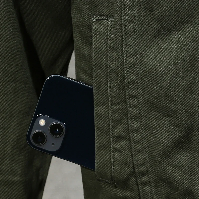 Chaqueta vaquera hombre clásica vintage verde militar urbana informal - imagen 3