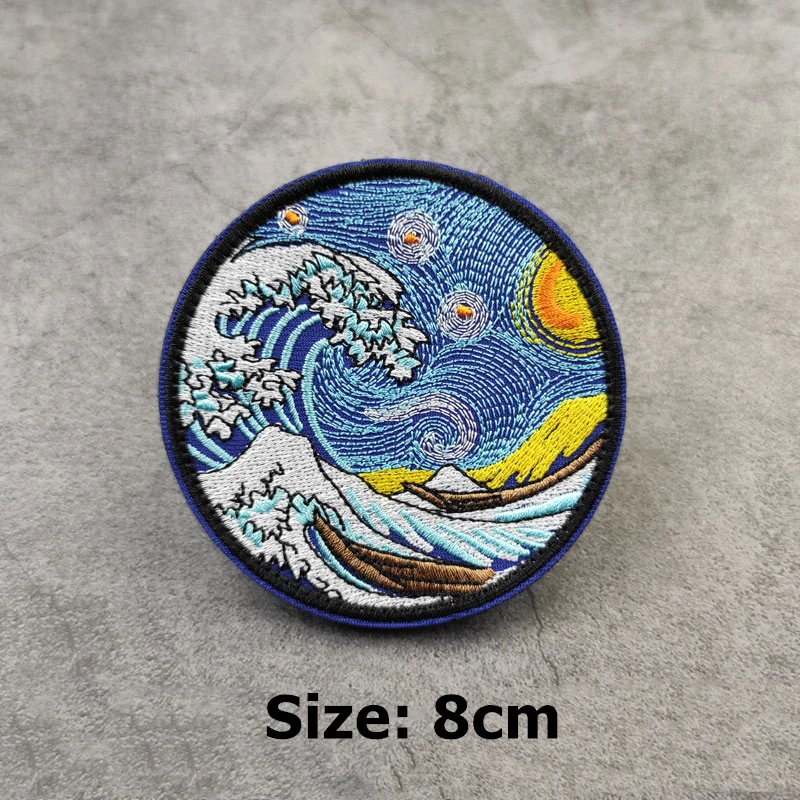 Parches bordados de algas marinas con ondas de océano y cielo estrellado, paisaje artístico abstracto para ropa, chaquetas, accesorios DIY - imagen 4