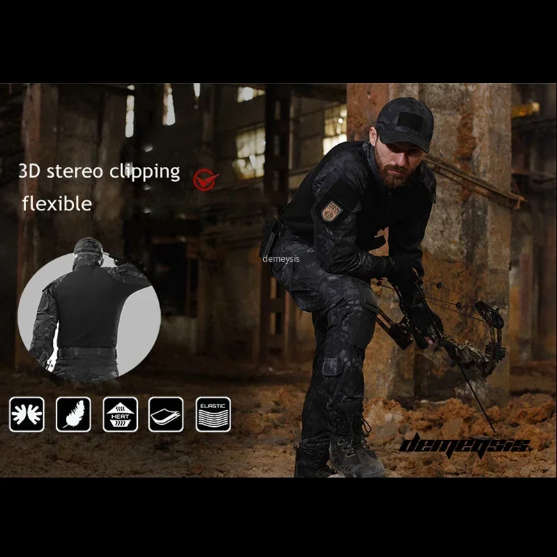 Uniforme táctico Outdoot, camisas de camuflaje de combate o pantalones Cargo con coderas, rodilleras, trajes, ropa de juego Airsoft Paintball Cs - imagen 4