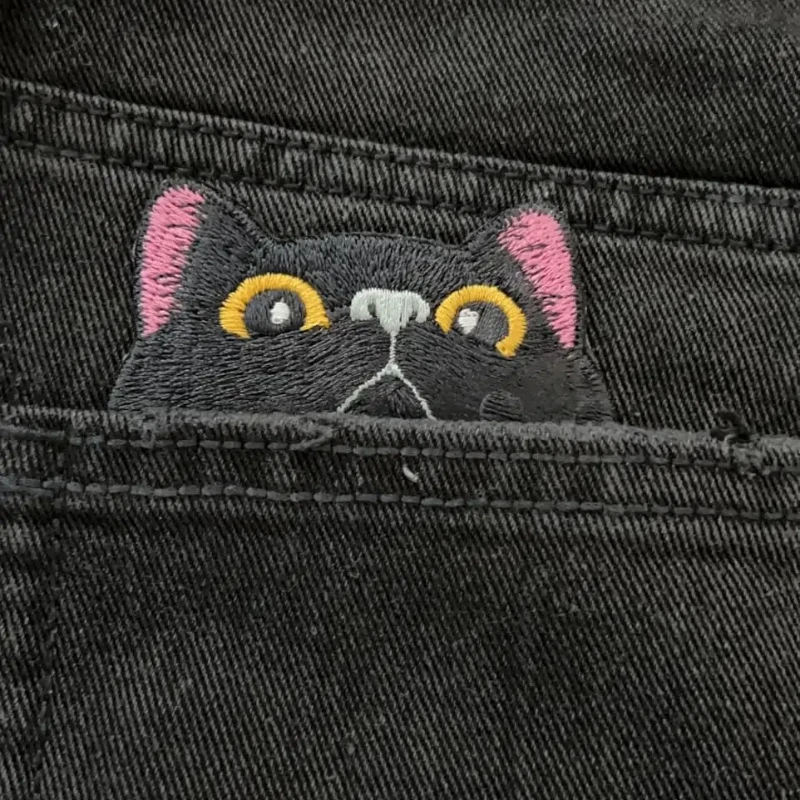 Parche de Cry Cat con cierre de gancho y bucle, insignia divertida, parches de cara de gato negro para ropa, lindo emblema bordado DIY en pegatinas de mochila - imagen 4
