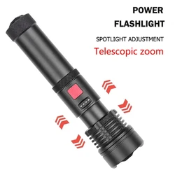Linterna LED táctica recargable USB con zoom alta potencia