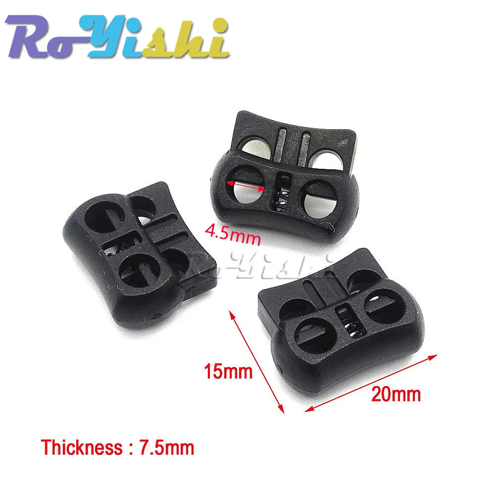 10 unids/pack 2 agujeros bloqueo de cable tapón de palanca clip de palanca de plástico negro 15mm * 20mm * 7,5mm - imagen 2