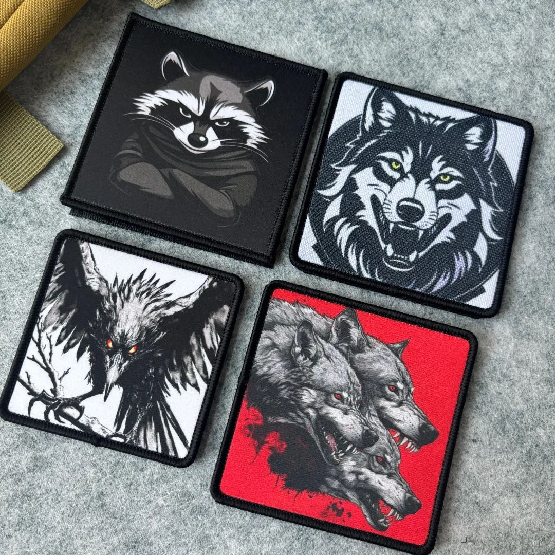 Parche táctico de lobo, parche con gancho y bucle con estampado de mapache divertido para bebé, insignia de moral militar, brazalete, pegatinas para mochila - imagen 2