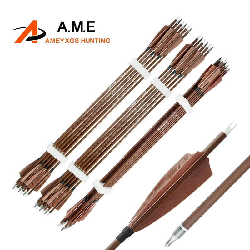 Flecha de carbono puro para tiro con arco, 6/12 piezas, 32,5 pulgadas, 340/400/500/600, grano de madera, ID de 6,2mm, 4 ", plumas de pavo, para caza - imagen 2