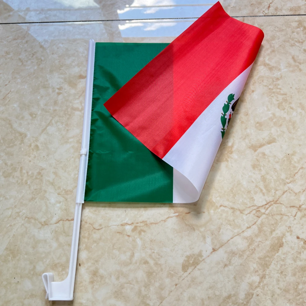 Bandera de coche de México, asta de plástico de poliéster, 30x45cm - imagen 2