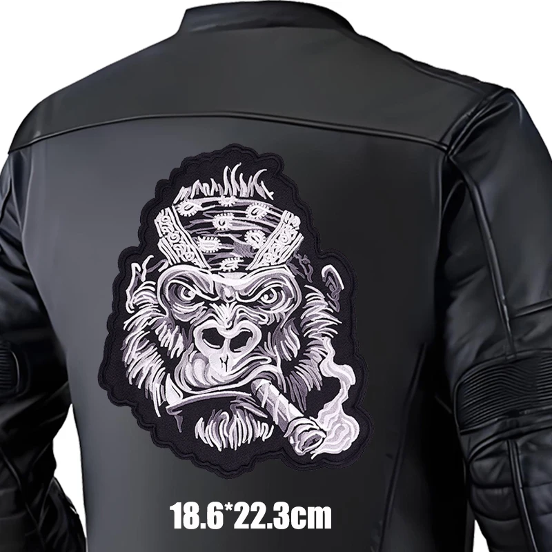 Parches termoadhesivos para planchar DIY con bordado de motociclista Punk grande para ropa, parche para costura trasera de chaqueta de cuero - imagen 4