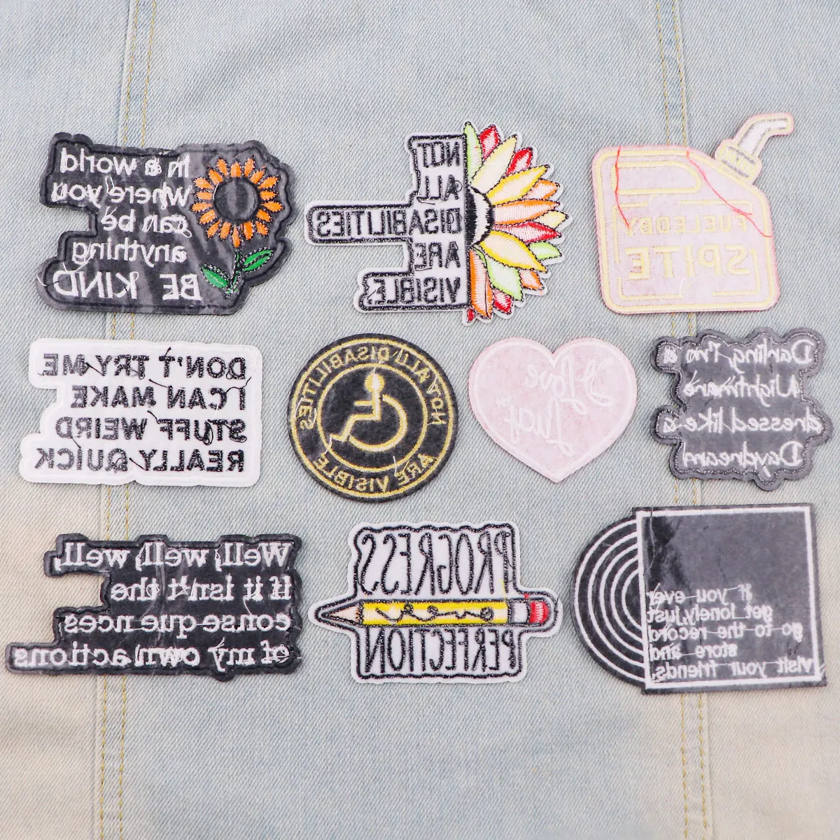 Parche con frase motivacional, parches bordados de girasol para planchar en ropa, apliques DIY para chaquetas, insignias - imagen 3